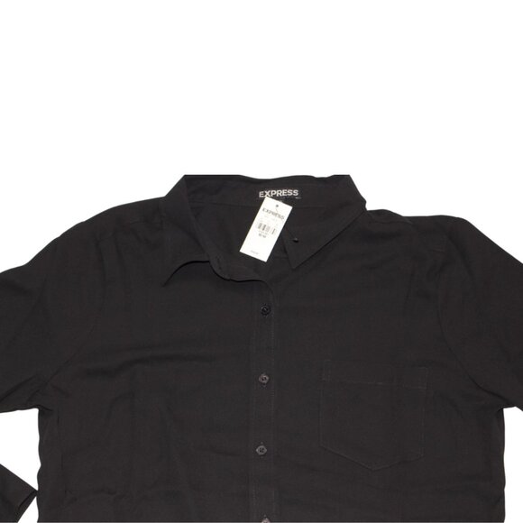 Express Women's Long Sleeve Button-up Black Shirt NWT Size M - Picture 2 of 4
